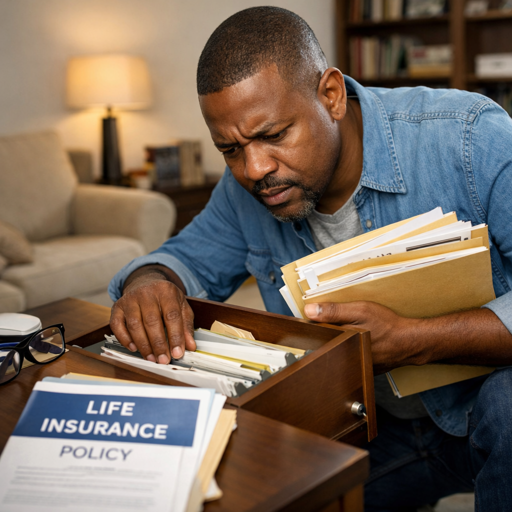 man looking for life insurance policy for annual check